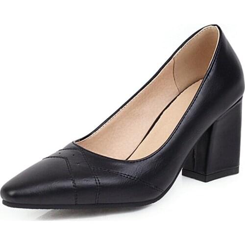 Black Spring Office Shoes Women High Heels Pump 7.5CM 2020 new Woman Pointed Toe Retro Pumps Size 32-48 туфли женские 2019 shoes