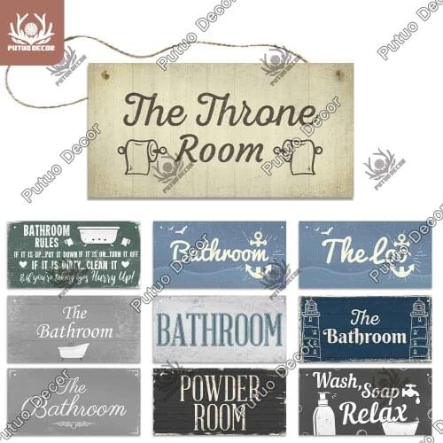 Putuo Decor Bathroom Wooden Signs Wooden Wall Plaque Decorative Plaque for Toilet Door Decoration Bar Pub Cafe Beach Home Decor