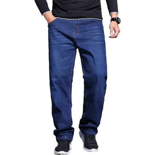 2 Colors Available Mens Thin Straight-leg Loose Jeans 2021 Autumn New Classic Style Advanced Stretch Loose Pants Male Brand