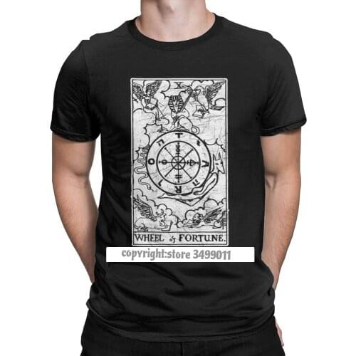 Wheel Of tune Tarot Card Major Arcana tune Telling Occult Tops T Shirt Men Leisure Premium Cotton Tshirts Camisas T Shirt Gift