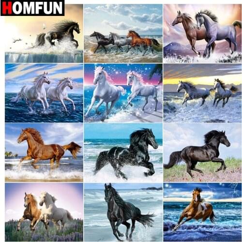 HOMFUN Paint With Diamond Embroidery "Horse ocean"Diamond Painting Full Square Round Picture Of Rhinestone Decor