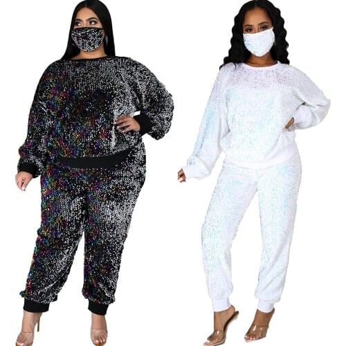 Two Piece Set Africa Clothes African New Dashiki Fashion Full Sequins Suit Top Trousers Super Elastic Party For Women Outfits