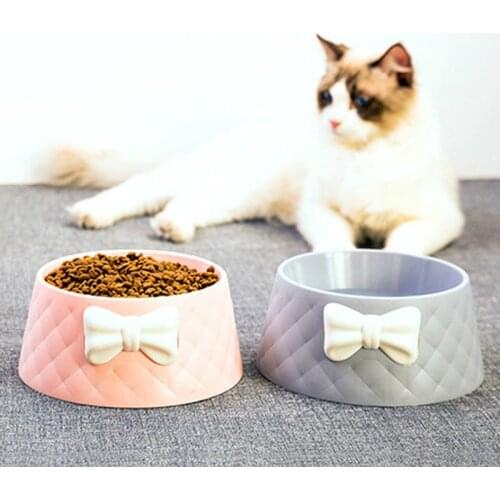 Pet Dog Cat Feeding Food Bowls Puppy Lovely Bowknot Water Feeder Dish Bow Cats Plastic Bowl Dogs Feeder Supplies Accessories