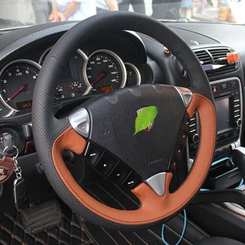 Leather & Brown Thread Steering Wheel Hand Sewing Wrap Cover Fit For Porsche Cayenne 2006-2009 auto Parts car assessoires