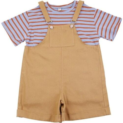 Summer Kids Clothes Sets Girls Fashion Cotton Sets Stripe Printing Short Sleeve T-shirt + Overalls Two-piece Set Childrens Sets