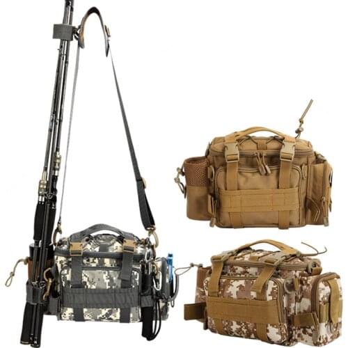 Multifunctional LURE Bag With Rod Fishing Gear Bag Diagonal Waterproof Oxford Cloth Outdoor Large-Capacity One-Shoulder Package