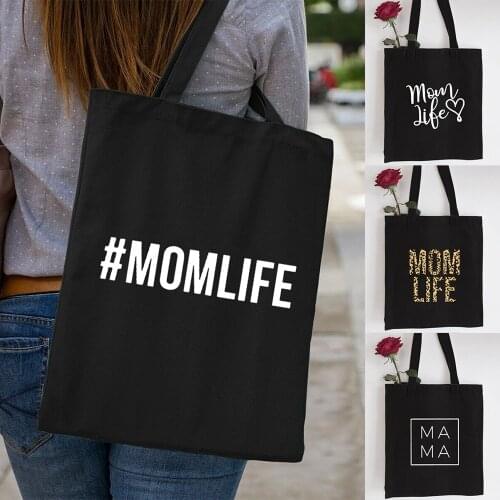 Mom Life Print Reusable Shopping Bag Foldable Eco Canvas Tote Bag Fashion Women Shoulder Bag Mama Diaper Bag Travel Bags Shopper