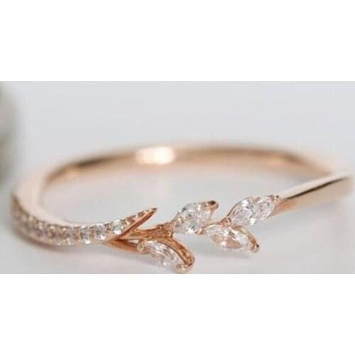 Fashion Women Rose gold/Gold Crystal Leaf Ring Wedding Engagement Rings for Women Jewelry Accessories