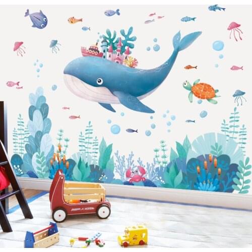 Cartoon Underwater World Wall Stickers for Kids room Bathroom Nursery Vinyl Waterproof Wall Decals Removable Sticker Home Decor