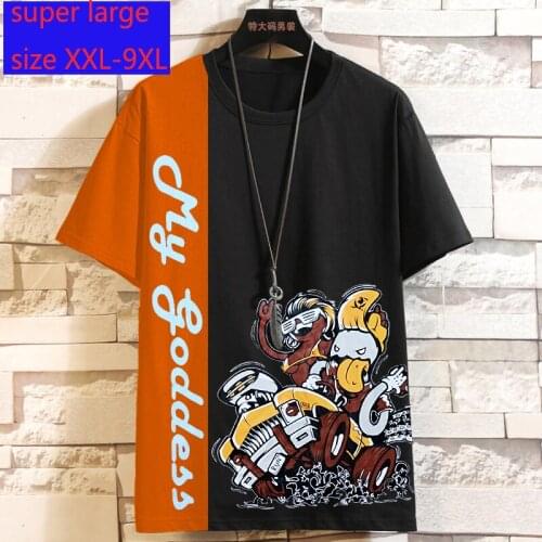 New Arrival Fashion Super Large Cotton Fashion Loose Splicing Short Sleeve Male O-neck Print Knitted T Shirt Plus Size 2XL-9XL