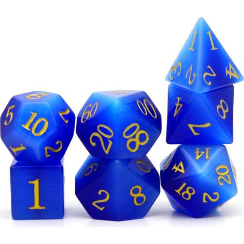 Haxtec Gemstone Dice DND Dice Set D&D TTRPG DND Master Gift-Blue Cat Eye