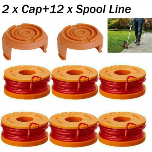 For WORX WA0010 Replacement Spool Line Grass Trimmer/Edger 10ft 6Pack+2 Spools Coil And Lid Combination Spool Cap Cover Set