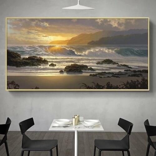 Sunset Beach Landscape Wall Art Canvas Painting Scandinavian Poster and Print Sea Wave Seascape Wall Picture Home Decor Cuadros