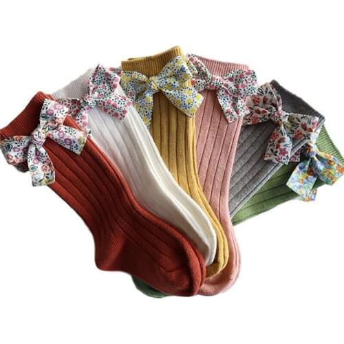 Newborn Baby Girls Floral Bowknot Socks Fashion Princess Fall Spring Kids Cotton Stockings for Toddler Baby 0-5Y