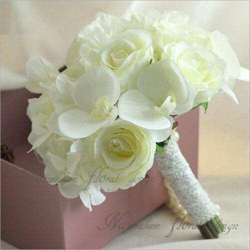 New DIY bouquet white rose flowers wedding bridal bouquet bride holding flower artificial flower bride bouquet for wedding party