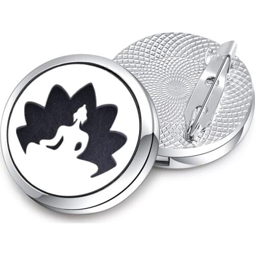 Fashion Guanyin Aroma Brooch Metal Badge Stainless Steel Open Perfume Aromatherapy Essential Oil Diffuser Locket Brooch Jewelry