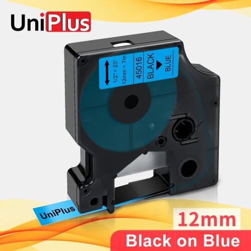 UniPlus 12mm Blue Label Maker for Dymo D1 45016 MobileLabeler LM160 LM280 Dymo PNP Printer Ribbon Black on Blue Label Tapes