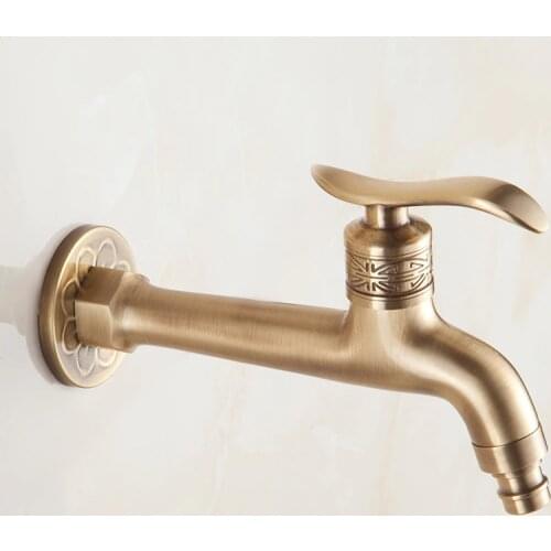 Vidric Antique Brass Finish Bathroom Mop Faucet Wall Mount Washing Machine Water Faucet Garden Long For Watering Garden Faucet