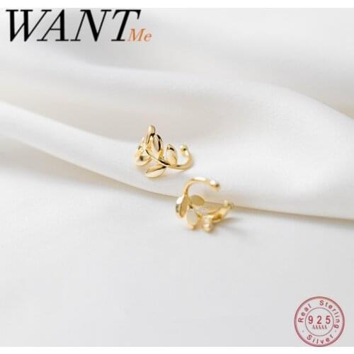WANTME Real 925 Sterling Silver Minimalist Leaves Ear Clip Ear Buckle for Fashion Women Party Ear Bones Jewelry Accessories 2020