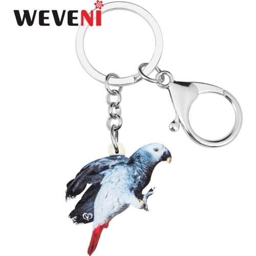 WEVENI Acrylic African Grey Parrot Bird Keychains Lovely Animal Bird Key Ring Jewelry For Women Kids Men Gift Charms Accessories