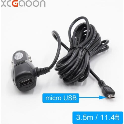 XCGaoon 3.5meter 11.4ft Micro USB Car Charger Adapter 5V 2A With One USB Port for Car DVR Camera Recorder / GPS input DC 12V-24V