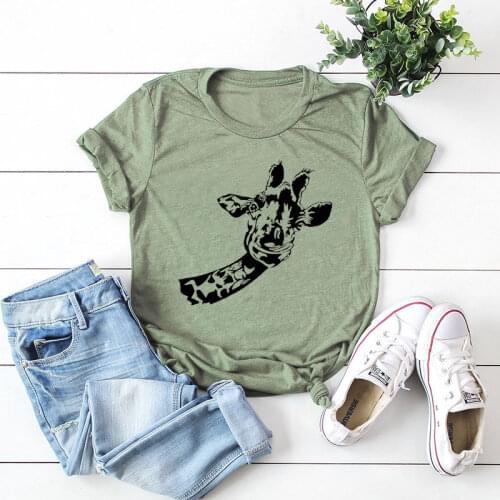 Women T-shirt Summer Cotton Short Sleeve Plus Size S-5XL Cute Giraffe Print Casual O Neck Female Simple Basic Tshirt Tees Tops