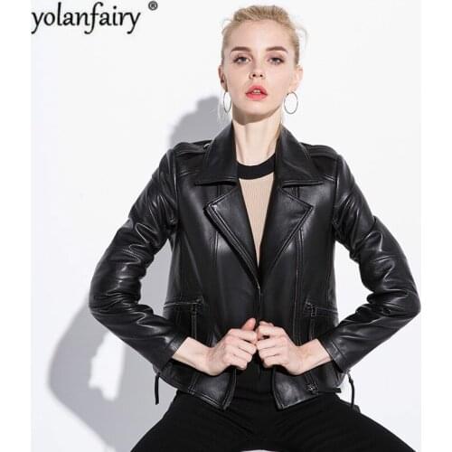 Genuine Leather Jacket Autumn Winter Jacket Women Real Sheepskin Coat Korean Vintage Motorcycle Jackets Chaqueta 1851 MY1968