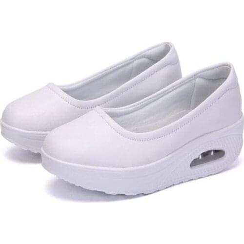 Women Girls Platform Toning Wedge Shoes Black White PU Leather Slimming Sneakers FemaleLightweight Swing Sports Shoes Sneakers