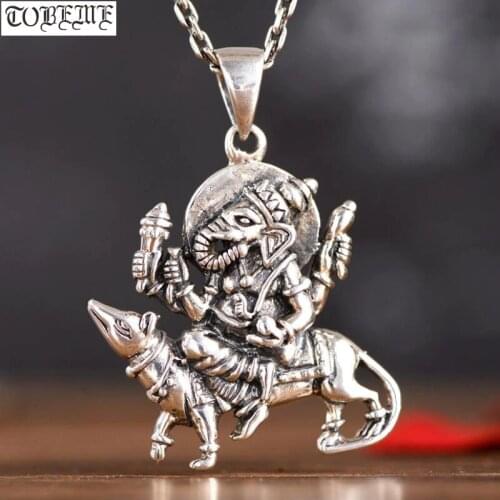 Handmade 100% 925 Silver Thailand Ganesh Pendant Vintage Silver Elephant Nose Wealth Buddha Pendant Good Luck Pendant