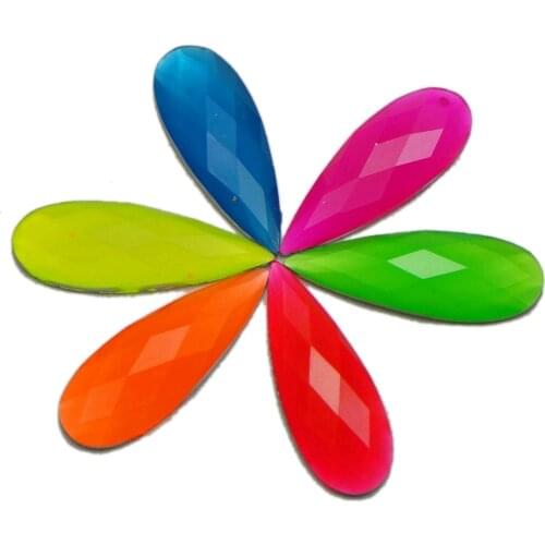 100 Mixed Neon Color Flatback Acrylic Long Teardrop Rhinestone Gems 8X22mm No Hole