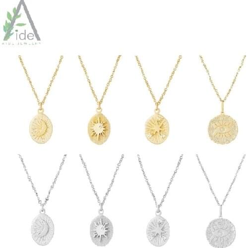 2020 Simple Vintage Carved Necklace For Women Fashion Gold Silver Star Moon Sun Eye Pattern Pendant Long Necklaces Boho Jewelry