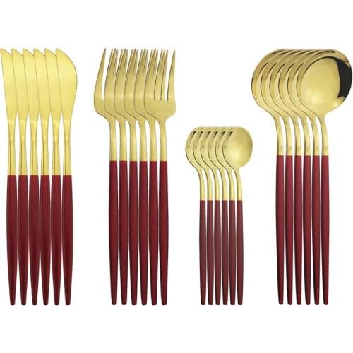 24pcs Red Gold Silverware Set Stainless Steel Flatware Dinnerware Cutlery Knife Fork TeaSpoons Home Party Kitchen Tableware Set