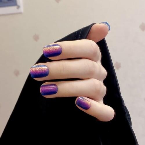 24 PCS per Box Durable Luxury Glitter Opal Acrylic Square Press on Jelly Gel Nail Ombre Short Fake Nails JP1835-B5