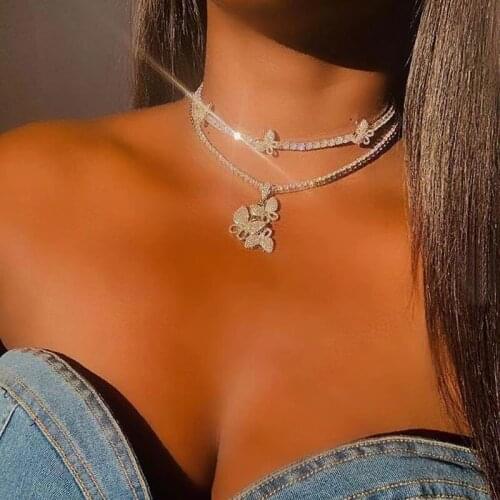 2020 new Fashion Women men charm jewelry iced out sparking bling 5mm cz tennis chain 3 pcs butterfly animal choker necklaces