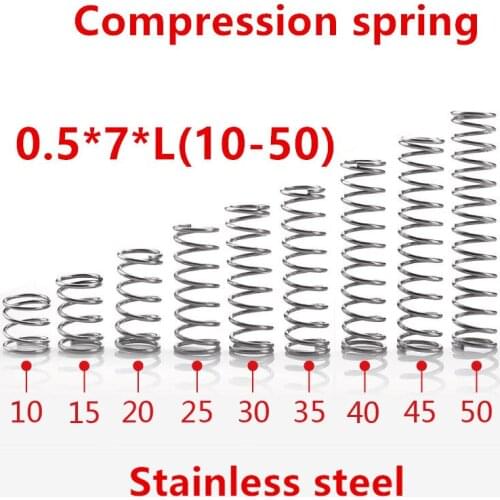 50pcs/lot 0.5*7*5/10/15/20/25/30/35/40/45/50mm spring 0.5mm stainless steel Micro small Compression spring