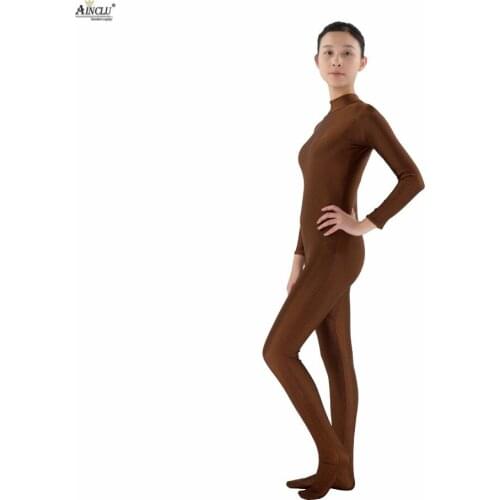 Ainclu Free shipping Women Spandex Brown Skin-tight Without Head and Bare Hands Adults Dancewear Costume Hallween Bodysuit