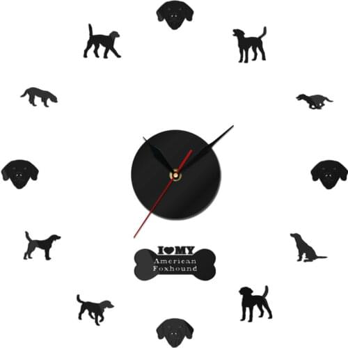 American English Pointer Coonhound Gifted Dog Silhouette Foxhound KIT Dog Breed Silent Non Ticking 3D Large Clock For Bedroom