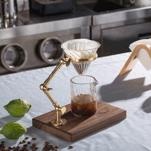 Anti-rust manual coffee holder set solid wood adjustable height cup rack mirror light pure copper durable drip filter circle