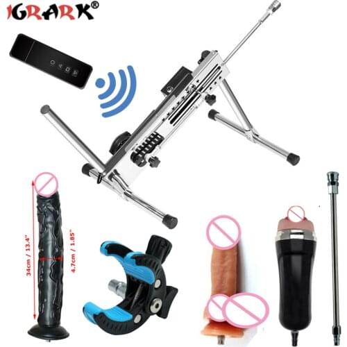 Two People Use Automatic Sex Machine with Dildo Attachments Adjustable Love Machine Gun Vibrator Erotic Toys for Men Women Adult