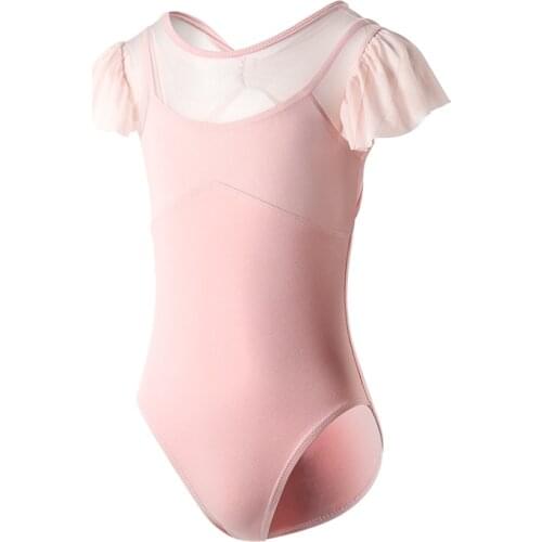 Ballet Leotards Girls Mesh Gymnastic Leotard Kids Short Sleeve Ballet Swimsuit Ballerina Cotton Bodysuit Dancewear Dance Costume