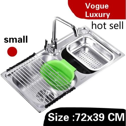 Free shipping Apartment kitchen double groove sink vogue wash vegetables high quality 304 stainless steel hot sell 72x39 CM
