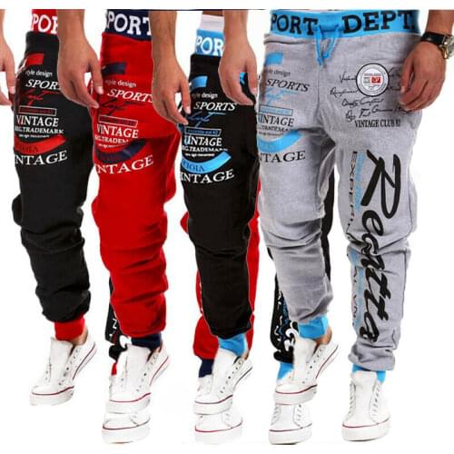 Mens Slim Fit Urban Letter Printed Elastic Waist Straight Leg Trousers Casual Pencil Jogger Cargo Pants Tracksuit
