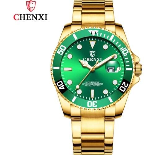 CHENXI Luxury Silver Men Watches Green Color Stainless Steel Japan Movement Waterproof Casual Business Mans Sport Wrist watches