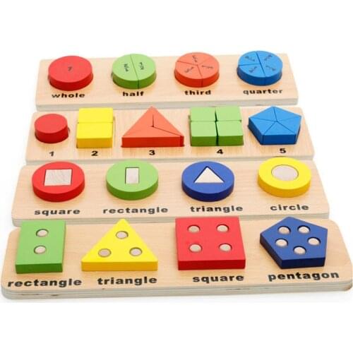 Wooden Geometric Math Fraction Puzzle Pairing Stacker Game Educational Kids Toy