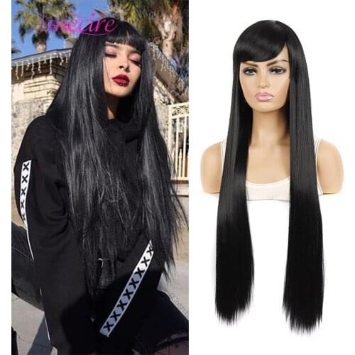 Long Straight Synthetic Wigs With Bangs Natural Synthetic Wig For Black Women Heat Restant Fiber