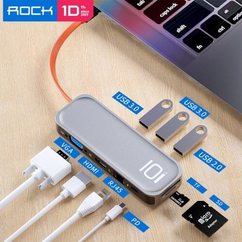 ROCK USB HUB Type C to Multi USB 3.0 HDMI VGA RJ45 Adapter Dock for MacBook Pro Air USB-C Type-C 3.1 Splitter 3 Port USB C HUB