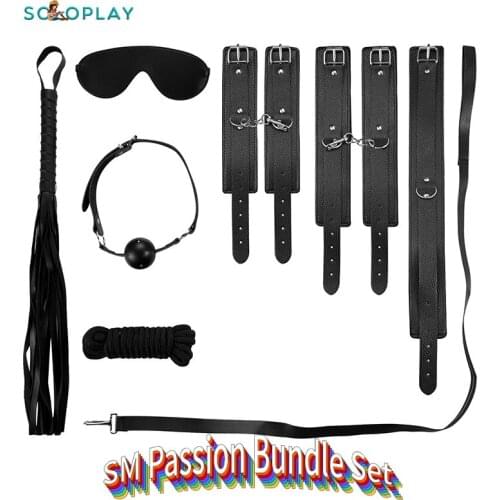SM Bundling Sexy Flirting Set Adult Sex Products Shop Fetish alat bdsm Toy Leather Flirting Whip And Handcuffs Bondage Bdsm Toy