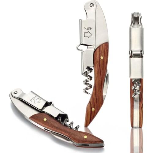 Jaswehome 2pcs/lot Stainless Steel Multi-function Wine Screw Corkscrew Wine Opener Solid Wood Bottle Opener Wine Bar Tools