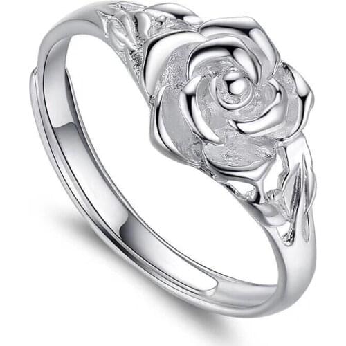 Arrival Fashion Silver Color Plated Rings 3d Rose Flower Open Ring Hollow Out Design Finger Ring Jewelry Valentines Day Gift
