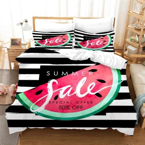 Watermelon printed bedding set queen size black and white striped duvet cover with pillowcase king size bedclothes kids bed set